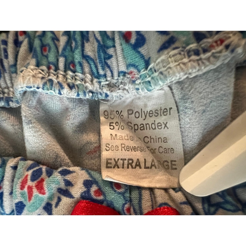 Blue Red Floral Damask Pajama Pants XL Lace Trim Lounge Crop Wide Leg RN 1194 - Picture 3 of 11